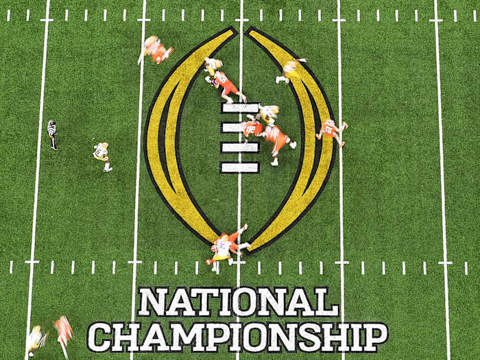 National championship logo on the field
